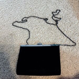 Classic Black Velvet Evening Clutch with Chain